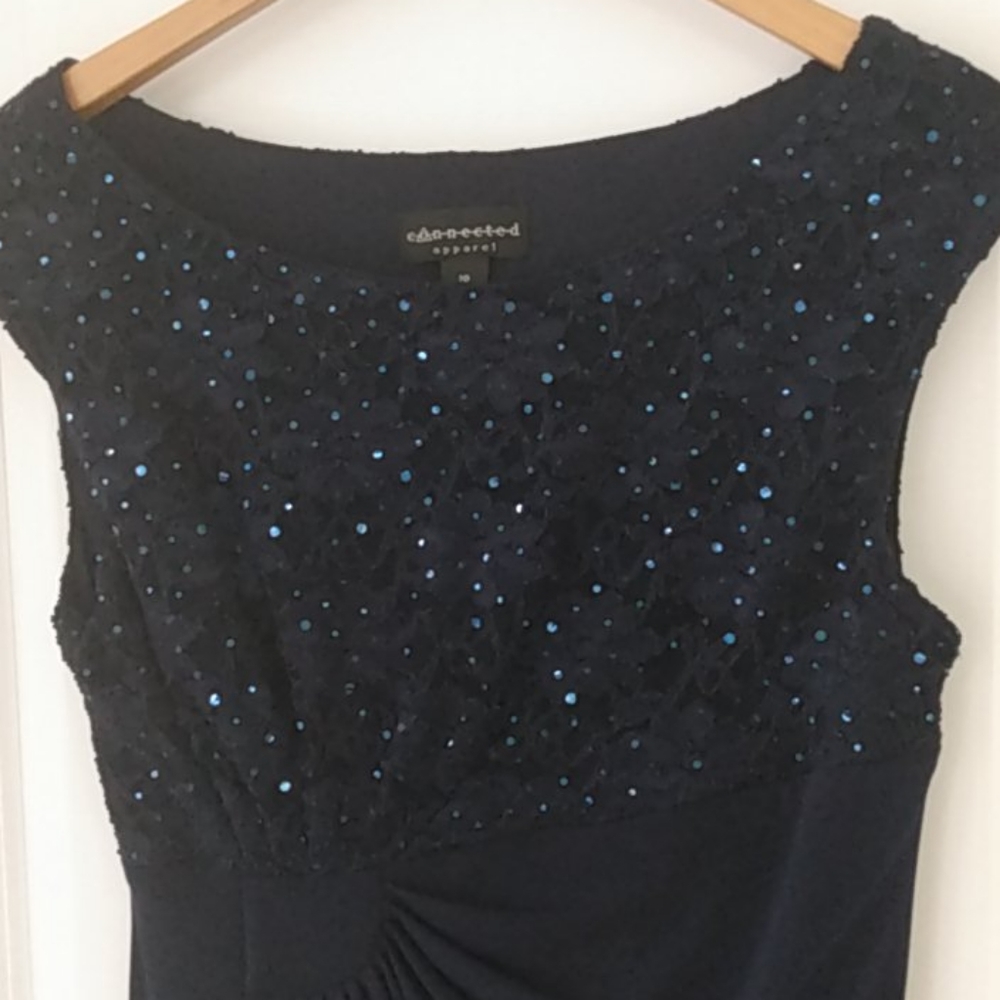 Connected Apparel Nav blue dress with sequined top